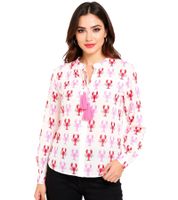 Chemisier tunique d'été femme ZWILLINGSHERZ Lobster à motif crabe 33220-22 Blanc/Rose/Rouge