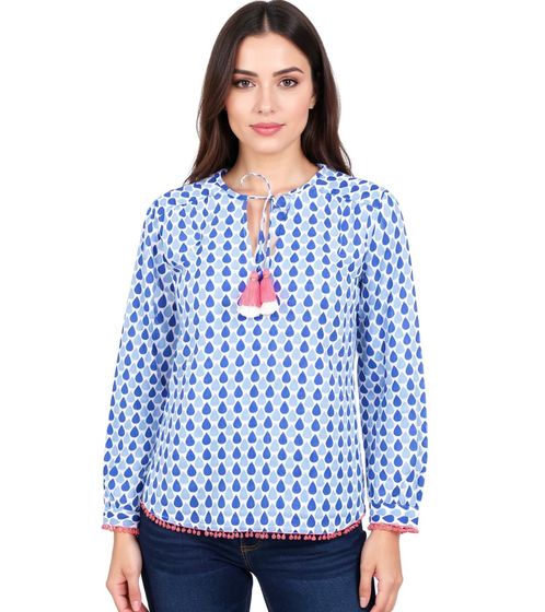 Chemisier d'été en coton pour femme ZWILLINGSHERZ « Droplets » avec motif gouttelettes 33213-89 Bleu/Rose