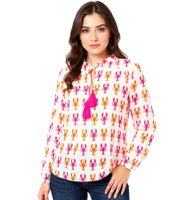 ZWILLINGSHERZ Lobster Damen Sommer-Bluse Tunika-Shirt mit Krebs-Muster 33220-90 Weiß/Pink/Orange