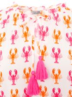 ZWILLINGSHERZ Lobster Damen Sommer-Bluse Tunika-Shirt mit Krebs-Muster 33220-90 Weiß/Pink/Orange