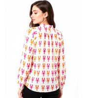 ZWILLINGSHERZ Lobster Damen Sommer-Bluse Tunika-Shirt mit Krebs-Muster 33220-90 Weiß/Pink/Orange