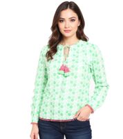 ZWILLINGSHERZ Pünktchen Damen Sommer-Bluse Tunika-Shirt mit Polka Dots 33215-69 Grün/Weiß/Pink