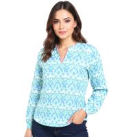 ZWILLINGSHERZ Joyful Damen Sommer-Bluse Tunika-Shirt mit Ornamenten 33236-72 Blau/Pink/Weiß/Grün