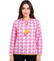 ZWILLINGSHERZ Damen Baumwoll-Bluse Sommer-Bluse "Candy" mit gepunkteten-Muster 33215-52 Pink/Orange