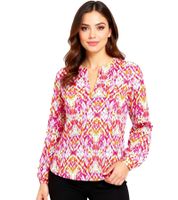 ZWILLINGSHERZ Ethno Damen Sommer-Bluse Tunika-Shirt mit Muster 33234-100 Pink/Grün/Blau/Weiß
