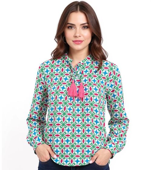 Chemisier tunique d'été femme ZWILLINGSHERZ Stargazing avec étoiles 33184-64 Blanc/Bleu/Rose/Vert