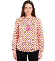ZWILLINGSHERZ Damen Sommer-Bluse Tunika-Shirt mit Blumen 33256-90 Weiß/Pink/Orange