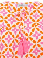 ZWILLINGSHERZ Damen Sommer-Bluse Tunika-Shirt mit Blumen 33256-90 Weiß/Pink/Orange