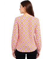 ZWILLINGSHERZ Damen Sommer-Bluse Tunika-Shirt mit Blumen 33256-90 Weiß/Pink/Orange