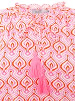 ZWILLINGSHERZ Damen Sommer-Bluse Tunika-Shirt mit geometrischen Retro-Print 33225-52 Weiß/Pink/Orange