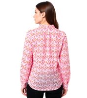 ZWILLINGSHERZ Damen Sommer-Bluse Tunika-Shirt mit geometrischen Retro-Print 33225-52 Weiß/Pink/Orange