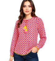 ZWILLINGSHERZ Damen Sommer-Bluse mit Tröpfchen-Muster Baumwoll Langarmshirt 33217-13 Pink/Rot/Weiß