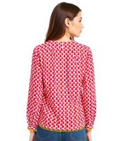 ZWILLINGSHERZ Damen Sommer-Bluse mit Tröpfchen-Muster Baumwoll Langarmshirt 33217-13 Pink/Rot/Weiß