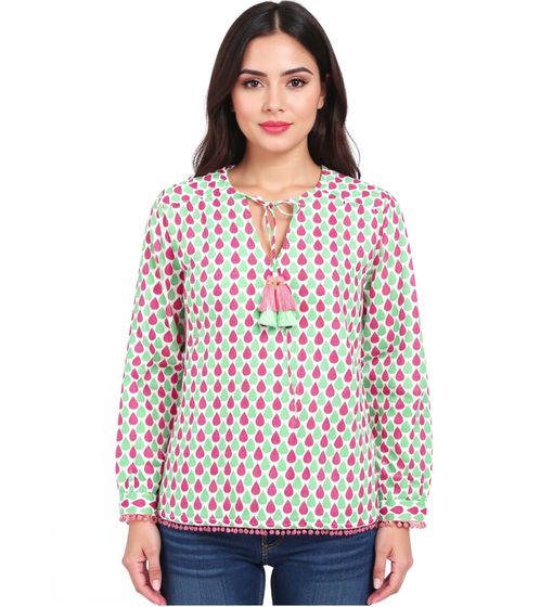 Chemisier d'été en coton ZWILLINGSHERZ « Droplets » pour femme, motif gouttelettes 33217-64, vert/rose