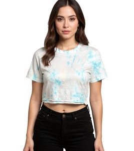 ZEGY Women's Tie-Dye Crop Top, Cotton T-Shirt 1075 White/Blue ZEGY Women's Tie-Dye Crop Top, Cotton T-Shirt 1075 White/Blue