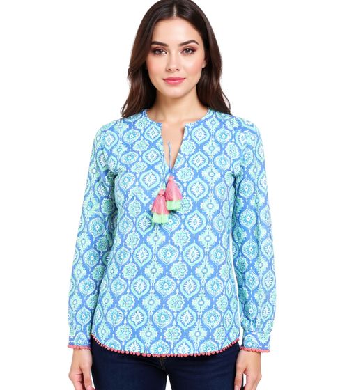 Chemisier d'été en coton « Gouttelettes » pour femme ZWILLINGSHERZ, motif original 33236-76 Vert/Rose/Bleu