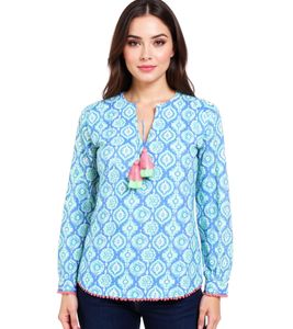 ZWILLINGSHERZ Women's Cotton Summer Blouse "Droplets" with Eye-Catching Pattern 33236-76 Green/Pink/Blue ZWILLINGSHERZ Women's Cotton Summer Blouse "Droplets" with Eye-Catching Pattern 33236-76 Green/Pink/Blue