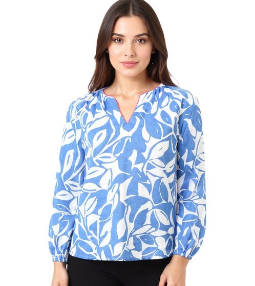 Chemisier d'été femme ZWILLINGSHERZ à motif feuilles, chemise à manches longues en coton 33229-89, blanc/bleu/rose