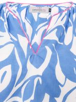 ZWILLINGSHERZ Damen Sommer-Bluse mit Blätter-Muster Baumwoll Langarmshirt 33229-89 Weiß/Blau/Pink