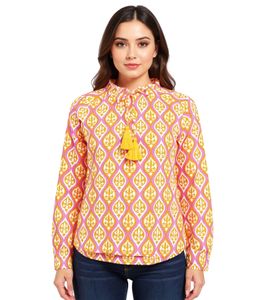 ZWILLINGSHERZ Women's Cotton Summer Blouse with Oval Vine Pattern 33246-95 Orange/Pink ZWILLINGSHERZ Women's Cotton Summer Blouse with Oval Vine Pattern 33246-95 Orange/Pink