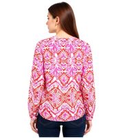 ZWILLINGSHERZ Damen Baumwoll-Bluse Sommer-Bluse mit Blumen-Muster 33216-15 Rot/Pink