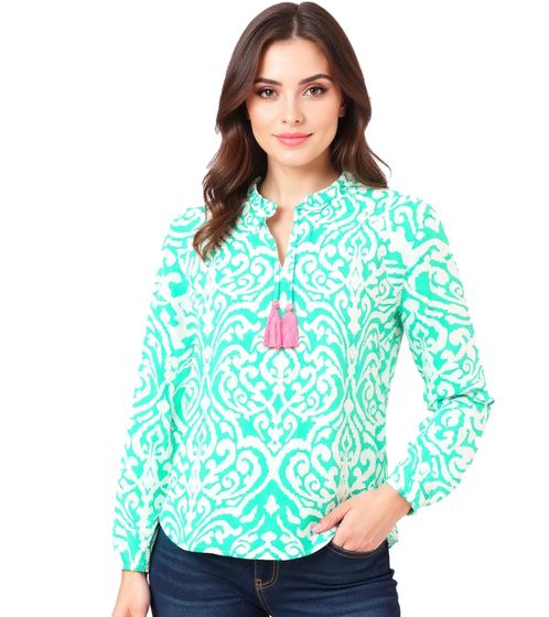 Chemisier tunique d'été femme ZWILLINGSHERZ Ornaments à pompons 33223-64 Vert/Blanc/Rose
