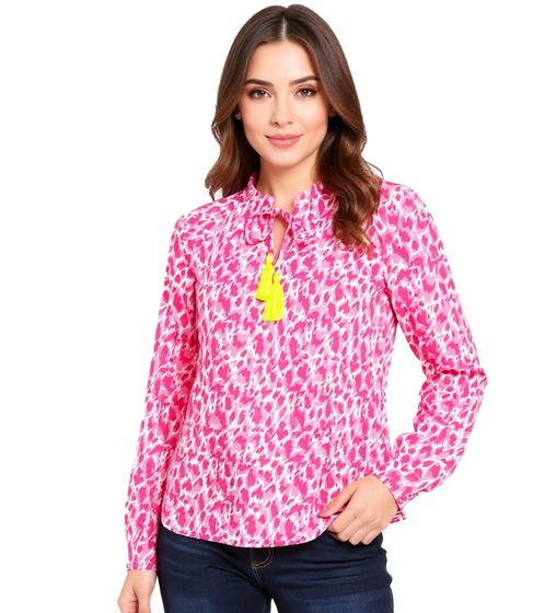 Chemisier tunique d'été à pompons ZWILLINGSHERZ motif léopard coloré pour femme 33224-51 Rose/Jaune/Blanc