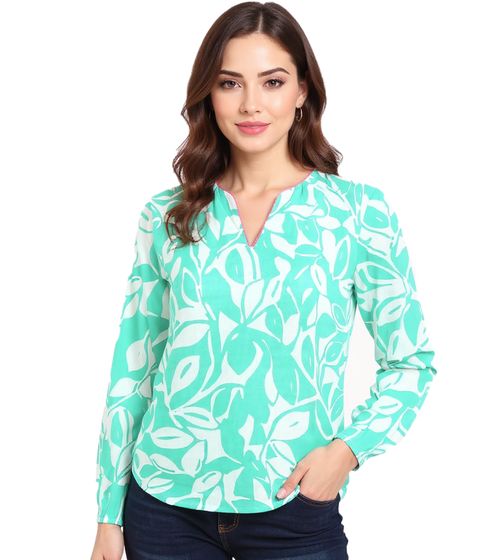 Chemisier d'été femme ZWILLINGSHERZ à motif feuilles, chemise à manches longues en coton 33229-64, blanc/vert/rose