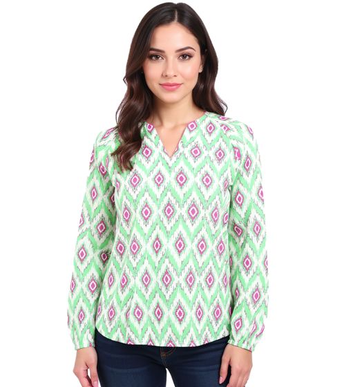 Chemisier d'été femme ZWILLINGSHERZ à motif original, manches longues en coton 33227-69 Blanc/Vert/Rose