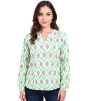 ZWILLINGSHERZ Damen Sommer-Bluse mit auffälligen-Muster Baumwoll Langarmshirt 33227-69 Weiß/Grün/Pink