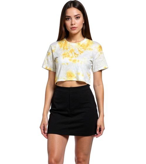 Top corto tie-dye ZEGY para mujer, camiseta de algodón 1075 amarillo/blanco