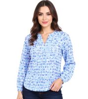 ZWILLINGSHERZ Damen Sommer-Bluse in Aquarell Optik Baumwoll Langarmshirt 33230-87 Blau/Weiß/Pink