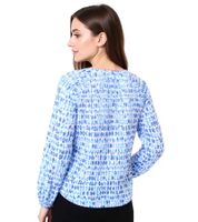 ZWILLINGSHERZ Damen Sommer-Bluse in Aquarell Optik Baumwoll Langarmshirt 33230-87 Blau/Weiß/Pink