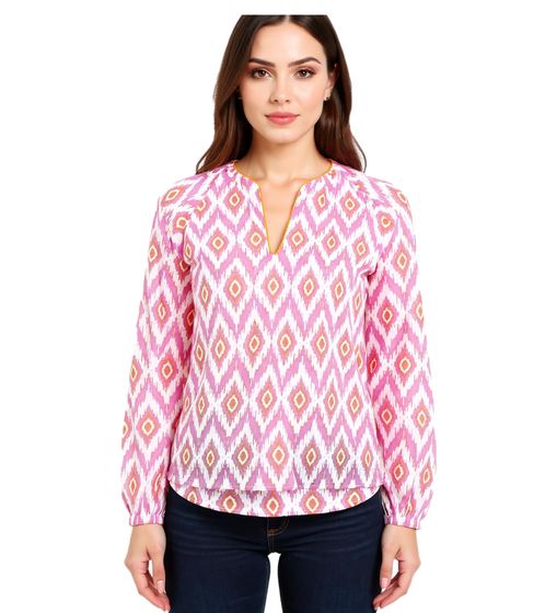 Chemisier d'été pour femme ZWILLINGSHERZ avec motif accrocheur, chemise à manches longues en coton 33227-22 blanc/orange/rose