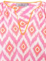 ZWILLINGSHERZ Damen Sommer-Bluse mit auffälligen-Muster Baumwoll Langarmshirt 33227-22 Weiß/Orange/Pink