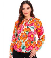 ZWILLINGSHERZ Paula Damen Sommer-Bluse Tunika-Shirt mit Blumen 33102-1 Pink/Orange/Grün/Weiß