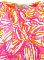 ZWILLINGSHERZ Damen Sommer-Bluse mit auffälligen-Muster Baumwoll Langarmshirt 33233-90 Weiß/Orange/Pink