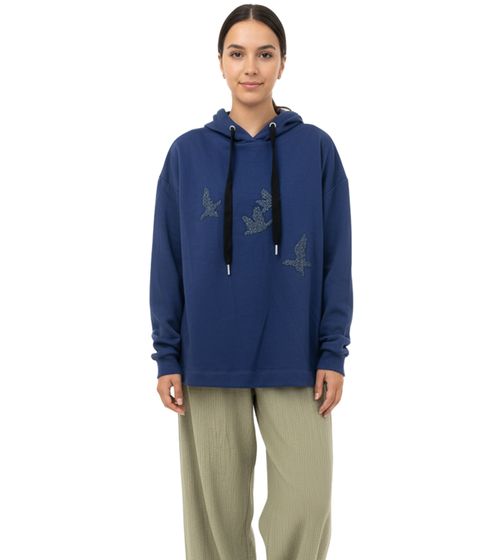 Sudadera con capucha ZEGY para mujer con adornos de pájaros, jersey de algodón, 1074, azul marino