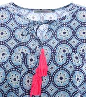ZWILLINGSHERZ Maike Damen Sommer-Bluse Tunika-Shirt mit Quasten und Ornamenten 33125-1 Blau/Weiß/Pink
