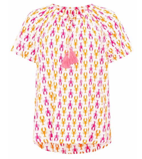 Chemisier tunique d'été ZWILLINGSHERZ Little Lobster pour femme à manches courtes 33337-90 Orange/Rose/Blanc