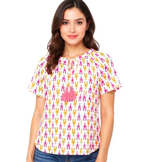 Blusa de verano para mujer ZWILLINGSHERZ Little Lobster, estilo túnica, de manga corta, 33337-90, naranja/rosa/blanco