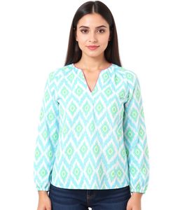 ZWILLINGSHERZ Women's Cotton Blouse, Summer Blouse, Tunic Shirt, 33227-88 Green/White/Blue ZWILLINGSHERZ Women's Cotton Blouse, Summer Blouse, Tunic Shirt, 33227-88 Green/White/Blue