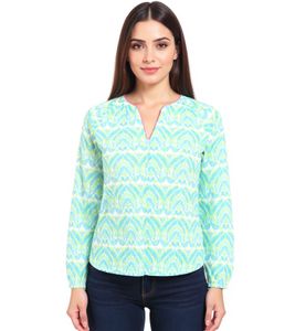 Chemisier d'été en coton pour femme ZWILLINGSHERZ, 33236-88 Vert/Blanc/Bleu