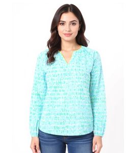 Chemisier d'été en coton pour femme ZWILLINGSHERZ 33230-85 Vert/Blanc/Bleu