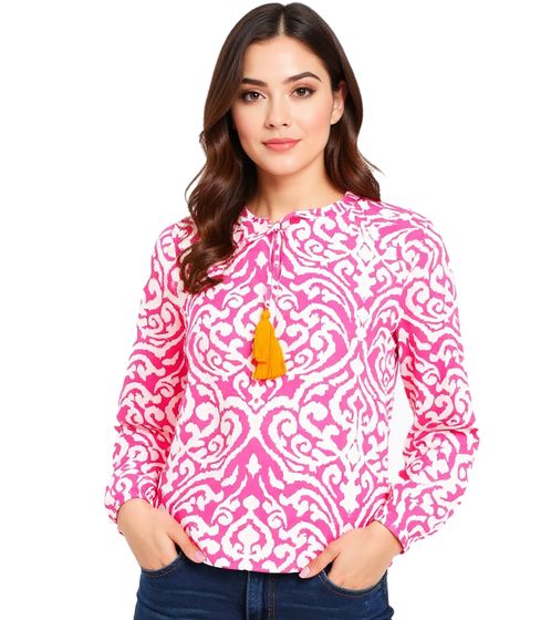 Chemisier tunique d'été femme ZWILLINGSHERZ Ornaments à pompons 33223-13 Orange/Blanc/Rose