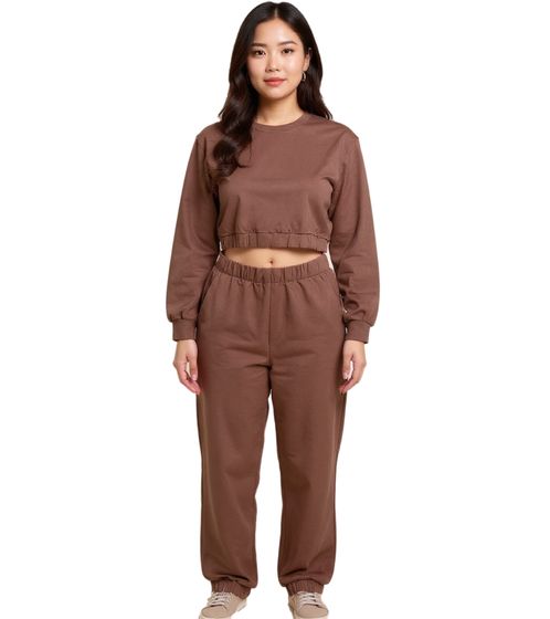 Ensemble de jogging ZEGY pour femme, sweat-shirt jogger, pull court, ensemble en coton, 1072 Marron