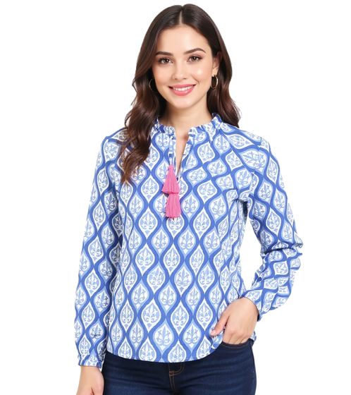 Chemisier tunique d'été ZWILLINGSHERZ pour femme avec pompons et vignes 33246-89 Bleu/Blanc/Rose
