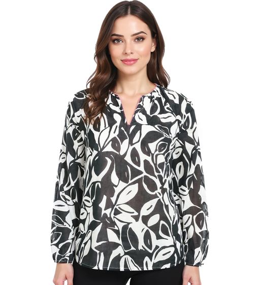 Chemisier d'été femme ZWILLINGSHERZ à motif feuilles, chemise à manches longues en coton 33229-3, blanc/noir/rose