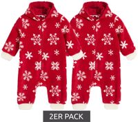 2er Pack Jumpsuit Kleinkinder Overall Fleece-Anzug mit Kapuze Schneeflocken-Design mit Reißverschluss Baby-Anzug 954927 Rot/Weiß
