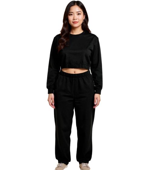 ZEGY Damen Jogging-Anzug Sweat-Jogger Crop-Pullover Baumwoll-Set 1072 Schwarz
